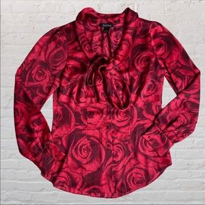 White House Black Market Rose Print Blouse 4